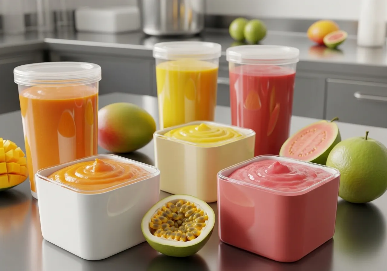 Variedad de purés de frutas para industria