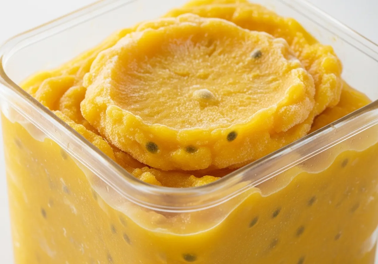 Envase de puré de maracuyá amarillo congelado