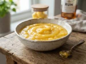 Puré de piña vibrante en un bowl.