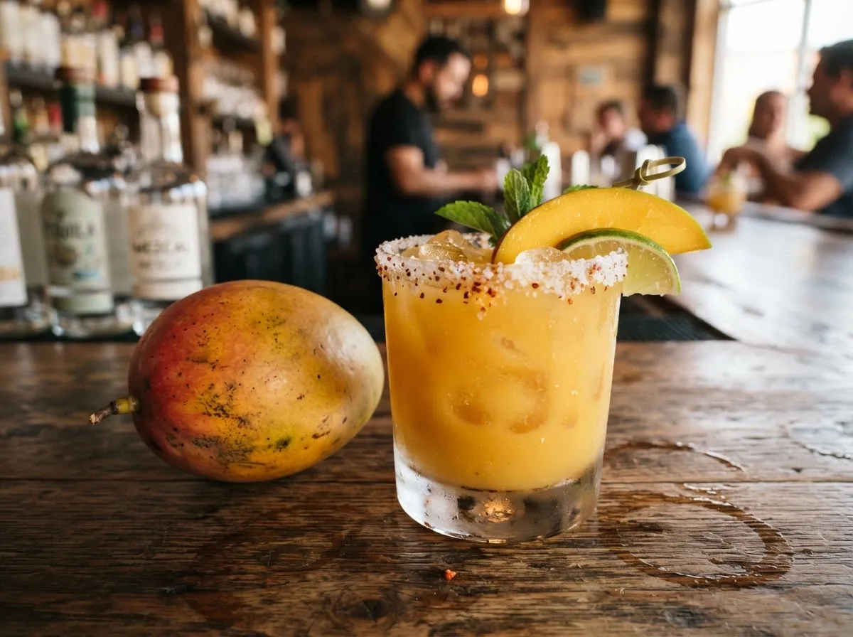 Margarita de puré de mango con fruta fresca.